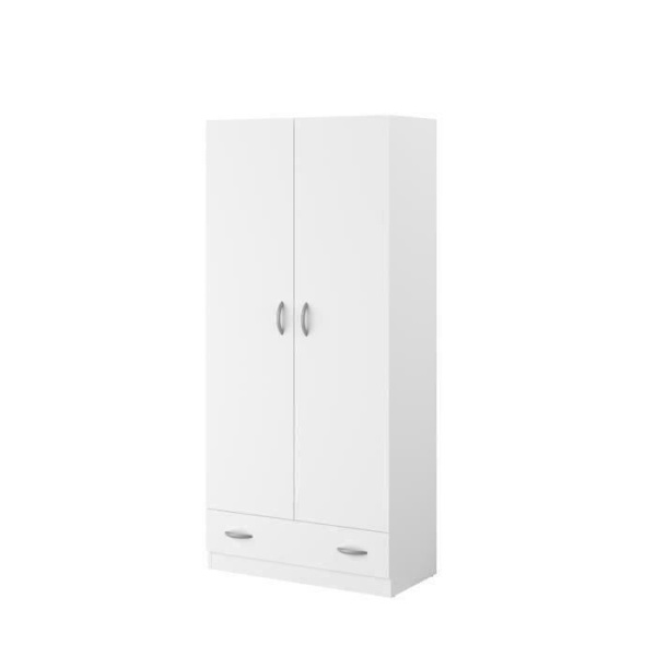 PARISOT Garderobeskab 2 hængslede låger + 1 skuffe - Spånplade - Hvid indretning - L 78 cm x D 38 cm x H 170 cm - VARIA Vit