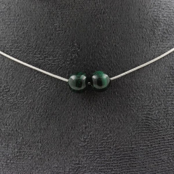 Collier - ABIJOUX - Malakitter fra Congo - 2 perler 8 mm - Rustfrit stål - Længde 45 cm Grön