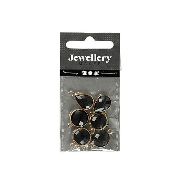 Pendentiv - Svart - Assortiment av 6 st - Färgade glas - Metall - 3 olika designer Svart