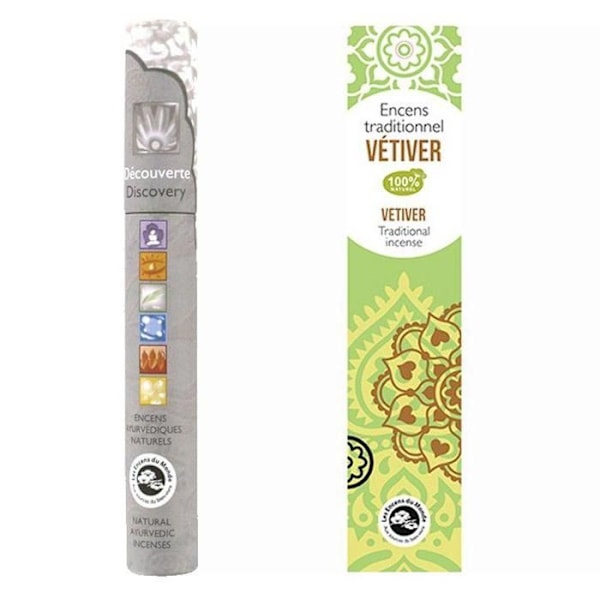 Vetiver indisk røgelse 20 pinde + ayurvedisk røgelse 14 pinde