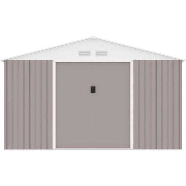 Metal havehus 12,99 m² - 340 x 382 x 210 cm - NEPTUNE - Inkluderet fundament kit, 2 skydedøre - Taupe Mol