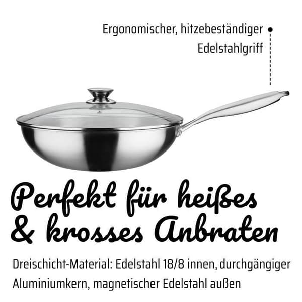 Professionel wok - GSW - 32 cm - Induktion - Massivt rustfrit stål Grå