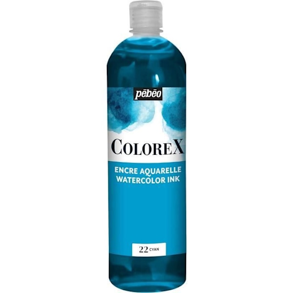 Flacon Tusch - Pébéo - Colorex - 1L - Cyan - Fløjlsagtigt Resultat Cyan