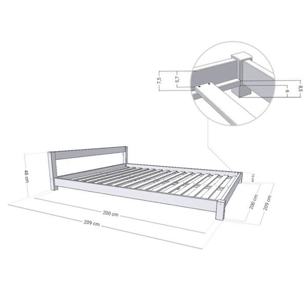 Dobbeltseng skandinavisk COMFY 200 x 200 hvid og naturel Vit