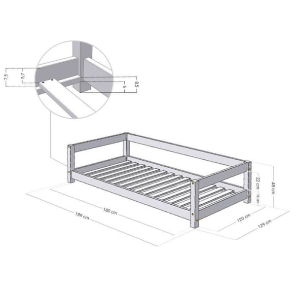 STUDY enkelsäng - Benlemi - Vit - 120 x 180 cm - Snygg design - Konvertibel säng Vit