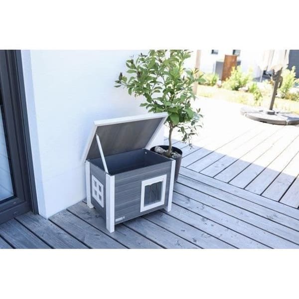 Utomhus katt hus i komposit, hållbart material - KERBL - ECO Eli - Grå / Vit - 57 x 45 x 43 cm grå vit