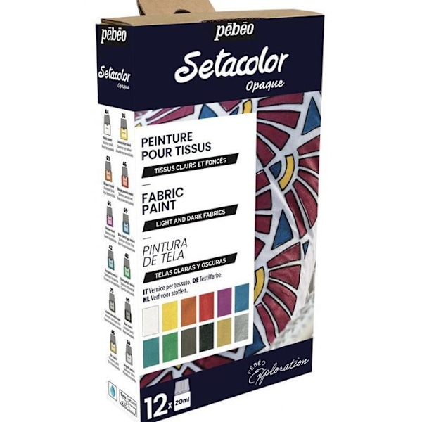Kangasmaali - Pébéo - Setacolor Aloitussetti - Opak Matt - 12 Pulloa 20 ml - Modernit Värit Flerfärgad