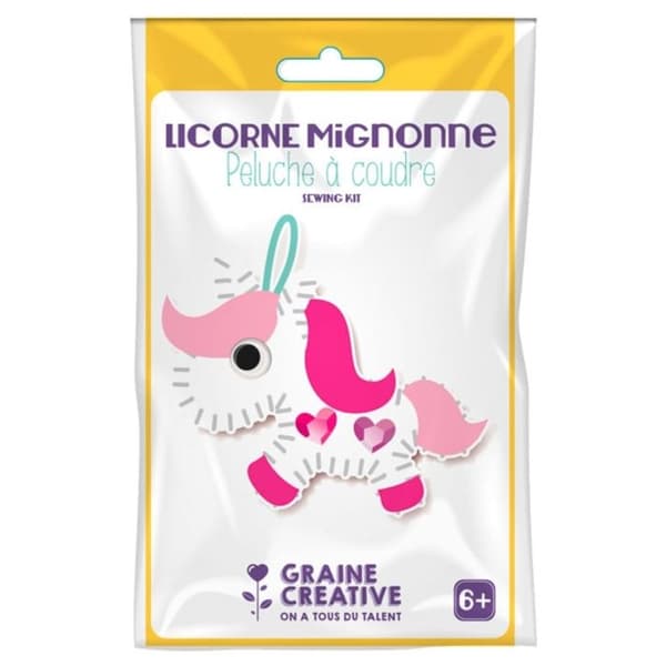Sewing plush kit - Unicorn - Pink - 12 x 19,5 cm - Includes: felt, needle, thread Ros