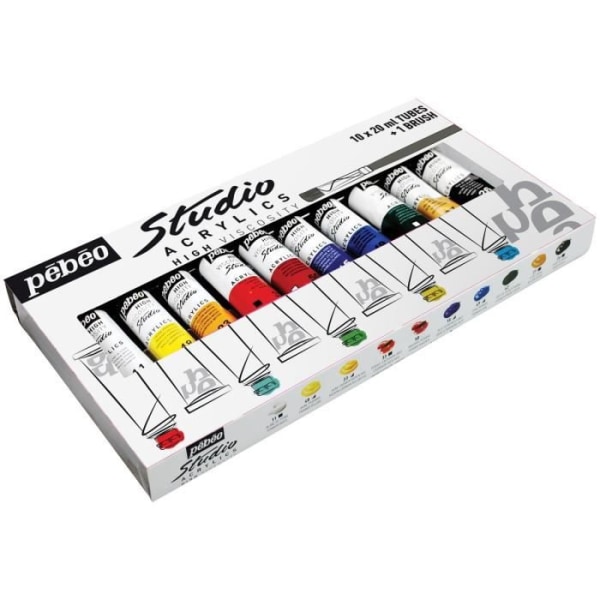 PEBEO Studio Acrylics 10 tuber 20 ml + borste Flerfärgad