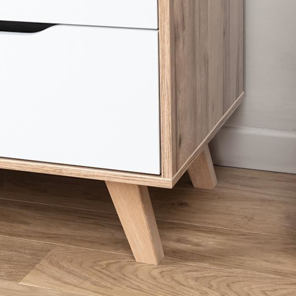 6-skuffers kommode - I spånplade - Eg og hvid indretning - Moderne - L 154 x D 42 x H 86 cm Matt vit / Naturlig ek