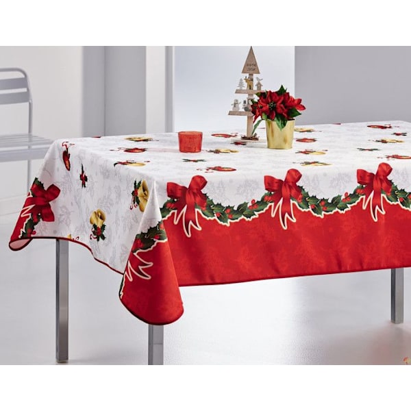 Joulu-tabletti, jossa Joulupukki- tai Kellomotiivi - Tahroilta suojaava - Pyöreä tai suorakulmainen - 150x300cm - Kello Rød