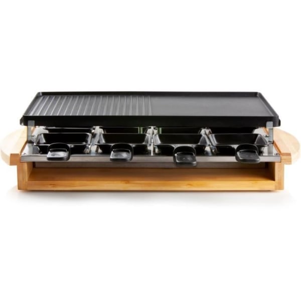 DOMO DO9246G - Bambu raclette-grillilaite - 1200W - 3 tasoa - 8 henkilöä - Ruostumattoman teräksen kestävyys Bambu