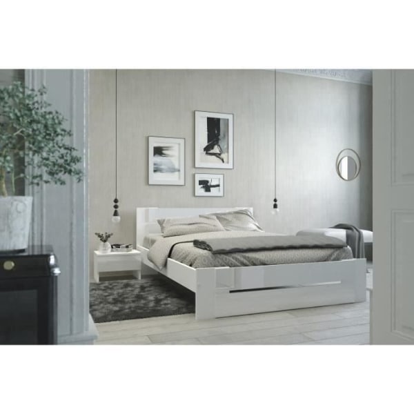 PARISOT Voksenseng - Moderne - Hvid og blank hvid indretning - L 140 x L 190 cm - EDEN