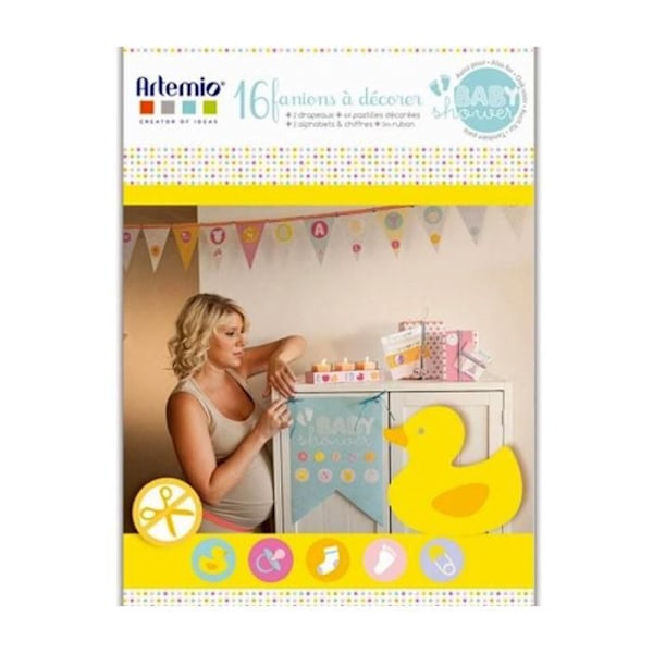 Coffret dekoration og Faner til Babyshower Gul