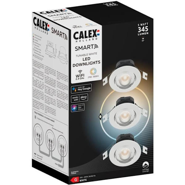 Upotetut LED-kohdevalot - CALEX - SMART DOWNLIGHT - 5 W - 400 ml - 6500 K - Vaihtuva voimakkuus - 3 kpl pakkaus Vit