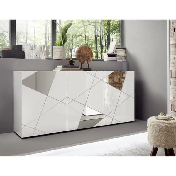 Vardagsrumsset: 3P Buffé 181 cm + TV-enhet 181 cm - Victory Blanklackerad vit