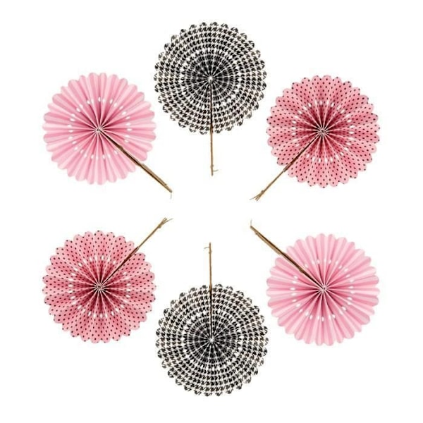 6 ruusukkaa ja mustaa paperifania Svart, Rosa