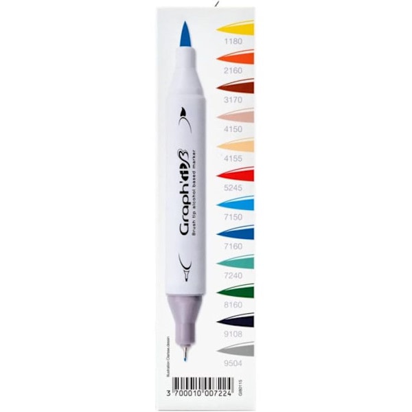 Manga Shonen set med 12 GRAPH'IT Brush & Extra fina alkoholmarkörer Flerfärgad