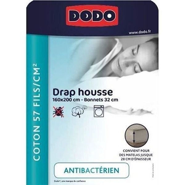 Drap housse DODO - 160x200 cm - Bomuld - Coutil 32 cm - Hvid Vit