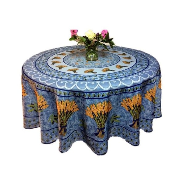 Rund Dug - Provençalsk - Hvedebuket - 100% Polyester - Vaskbar - Anti-Flekker Gul