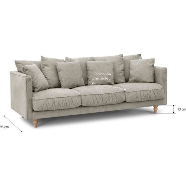 CONSTANCE 4-sits fast soffa - Beige tyg - Ben i massivt trä - L 212 x H 87 x D 93 cm Beige