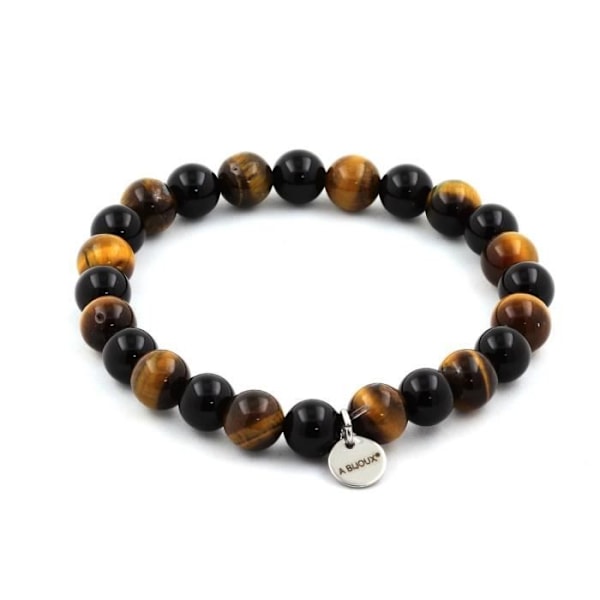 Kivet ja Mineraalit. Rannekoru Tiger Eye Beads + musta akaatti 8 mm. Tehty Ranskassa.