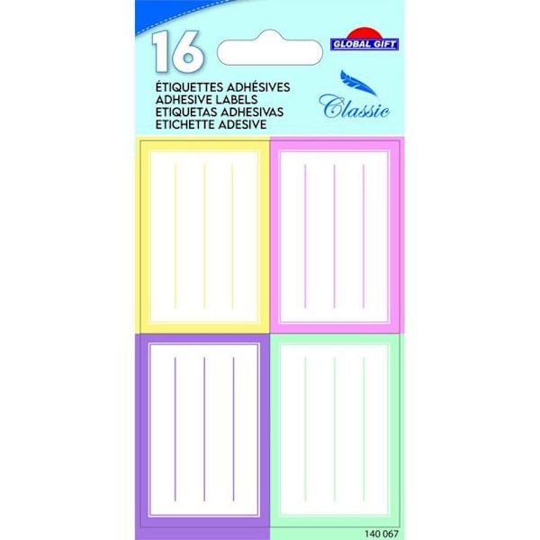 16 selvklæbende skoleetiketter - Rektangler - Pastel Vit