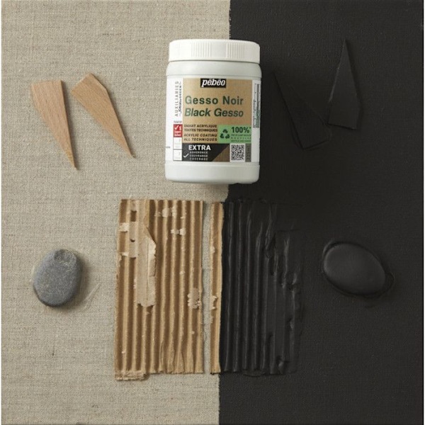 Gesso - Sort - Primer - Mat - Alle teknikker - Ekstra dækkende - Pébéo - 225ml