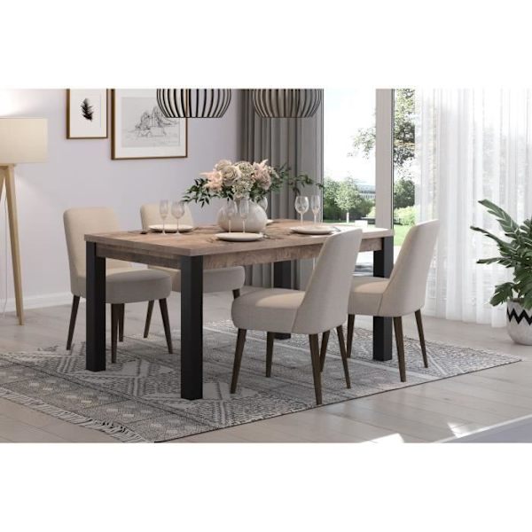 EMILE fast matbord för 6 personer - Tobaksbrun ek och mattsvart melamin - L160 x D90 x H77 cm - TRENDTEAM Tobaksbrun ek och mattsvart