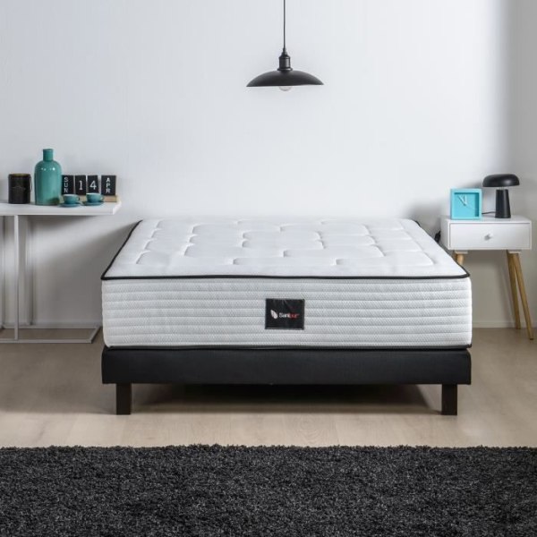 DEKO DREAM Massiv træ madras + boxspring sæt 160 x 200 - 700 pocketfjedre - Medium - HOTEL SANIPUR Vit och svart