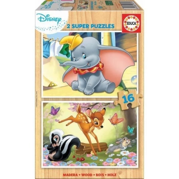 Disney träpussel - EDUCA - Bambi + Dumbo - 2x16 bitar