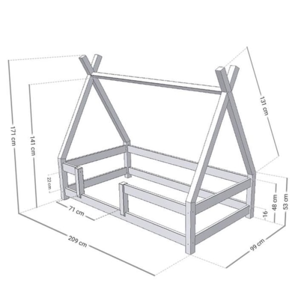 GENERISK barnhyttsäng - NAKANA - Massivt trä - 2 platser - Blå Blå