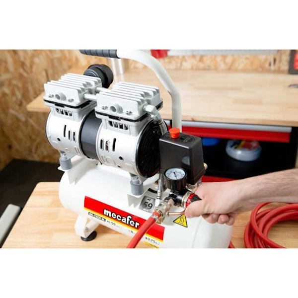 Tyst kompressor - MECAFER - 425513 - 6L - 0,5HP - Grå Grå