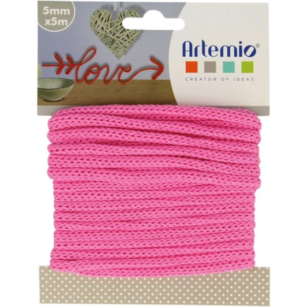 Luovat askartelutarvikkeet - Narut - Neulekudoslanka - Vaaleanpunainen - 5 metriä - 5mm Fuchsia