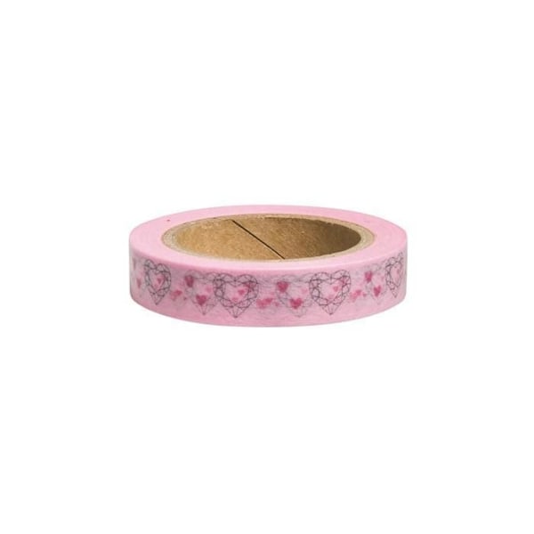 Washi Tape rosa med origami-hjerte - 15 m x 1 cm Rosa