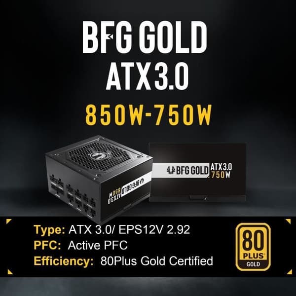 BITFENIX BFG GOLD 850W (80+ Gold) ATX 3.0 - Computerstrømforsyning - 850W