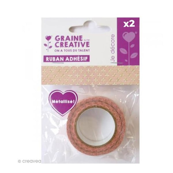 2 maalarinteippiä 1,5 cm x 10 m - vaaleanpunainen tausta ja kultainen risti Rosa