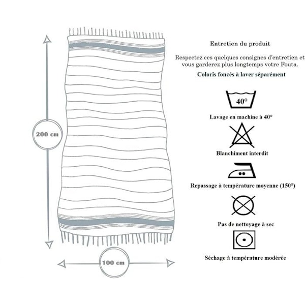 Fouta de Plage Nid d’Abeille 100% puuvillaa - Pehmeys ja mukavuus - Ranta-pyyhe - 100x200cm - 200 x 100 cm - Vihreä Svart