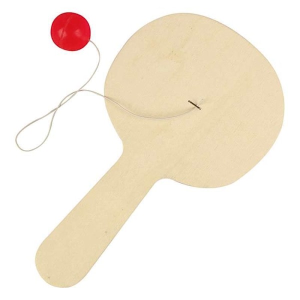 Rantalelu - Puinen maila pallolla ja kuminauhalla - Lapsille 3-vuotiaasta alkaen - Beige väri Beige och röd