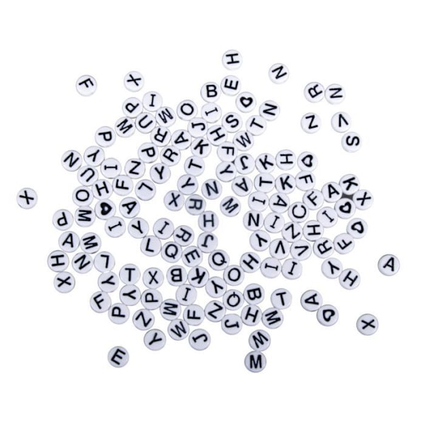 Plastikperler med bogstaver, 9mm ø, hvid, rund, 40g Vit