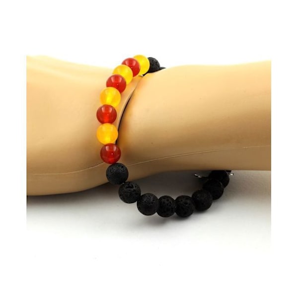Stenar och mineraler. Catalan Armband Lava Beads + Yellow Agate + Red Agate 8 mm. Tillverkad i Frankrike. Svart, Gul, Röd