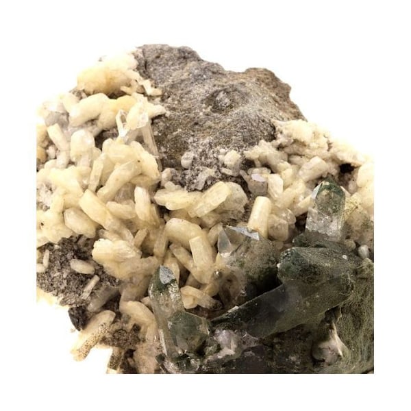 Sten og mineraler. Kvarts + Albit + Calcit. 1921,0 ct. Grandes Rousses, Isère, Frankrig..