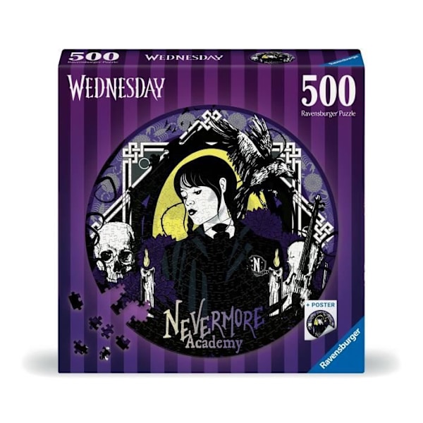 Ravensburger runde puslespil - Wednesday Adams - 500 brikker - Tegnefilm og tegneserier - Fra 10 år Flerfärgad