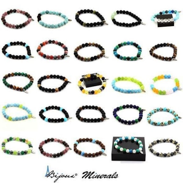 Armbånd - ABIJOUX - Malakit fra Congo - Pink opal - Sort onyx - Træ 8 mm Grön, Ros, Svart