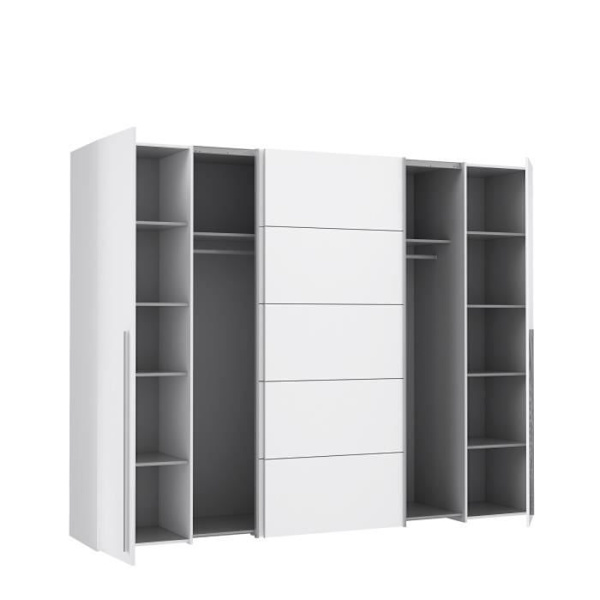 Garderobe - Mat hvid - 2 hængslede døre + 2 skydedøre - L 270,3 x D 61,2 x H 210 cm - NARAGO Matt vit