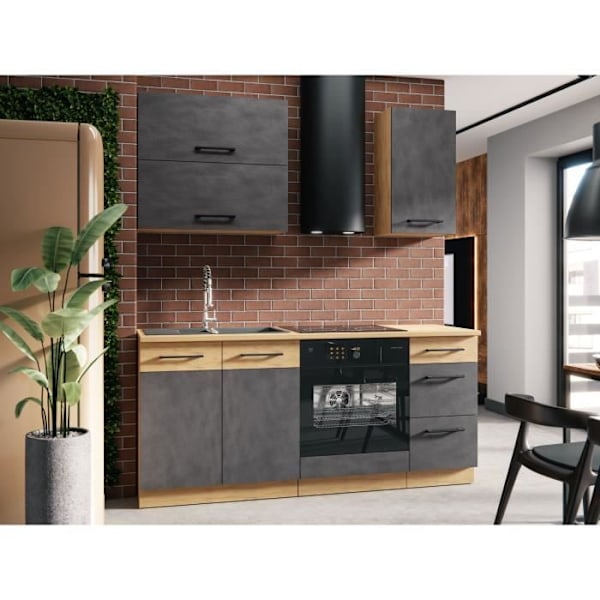 ROCK kattilakaappi - Lancelot tammi ja materan harmaa sisustusmelamiini - 3 laatikkoa - L60 x K82 cm Lancelot ek och materegrå