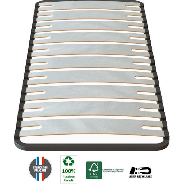 SEDAC OPTISIZE Sängbotten 90 x 190 cm - Lamellklädsel - 4 cm Grå och svart