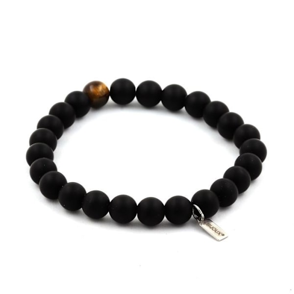Kivet ja mineraalit. Rannekoru Mattamusta Onyx + Tiger Eye Beads 8 mm. Tehty Ranskassa. Svart brun