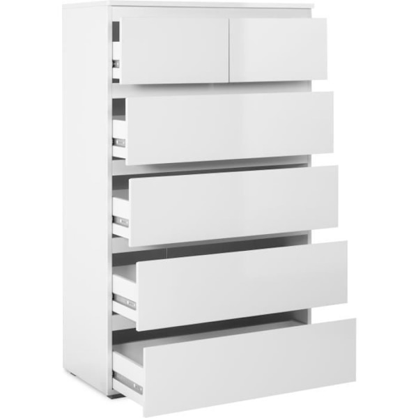 CAPETOWN byrå - Blank vit dekor - 6 lådor - L80 x H131,5 x D40 cm lysande vit