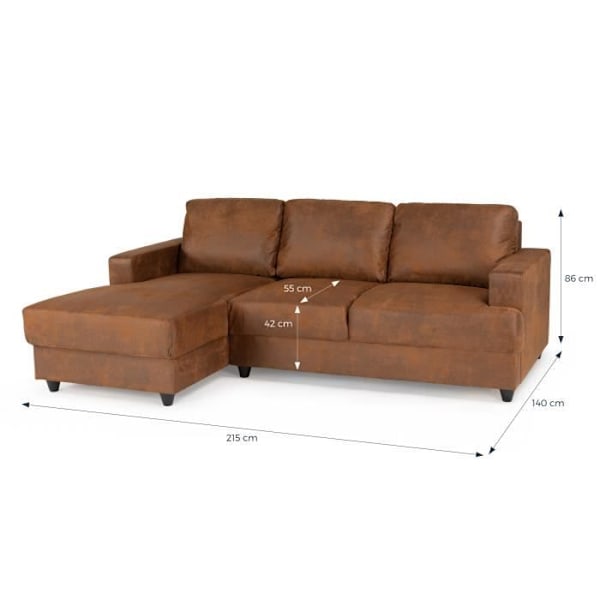 PAUL 4-personers venstre hjørnesofa - Vintage brunt stof - Moderne - L 215 x D 140 cm - Made in Ukraine vintage brun